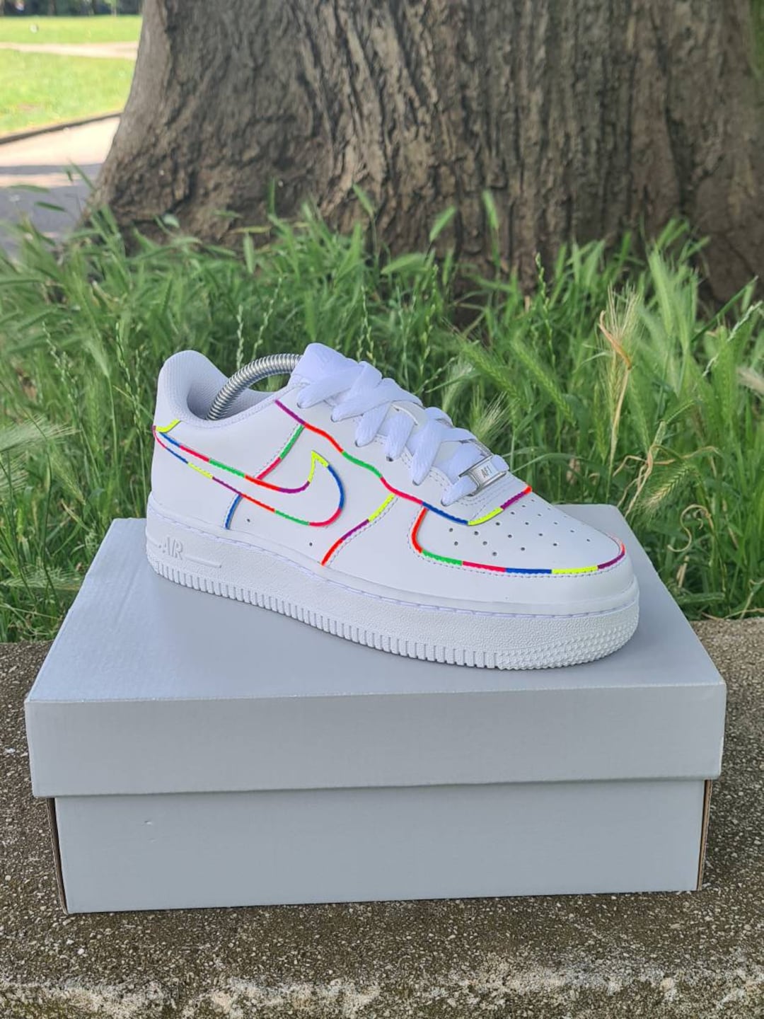 iets Ordelijk Resultaat Custom Air Force 1 Trainers Neon Rainbow Outline Af1 Nike Af1 - Etsy