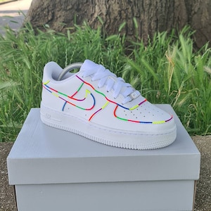 Yellow Swoosh Check Custom Air Force 1 - Hand Painted AF1 - Custom