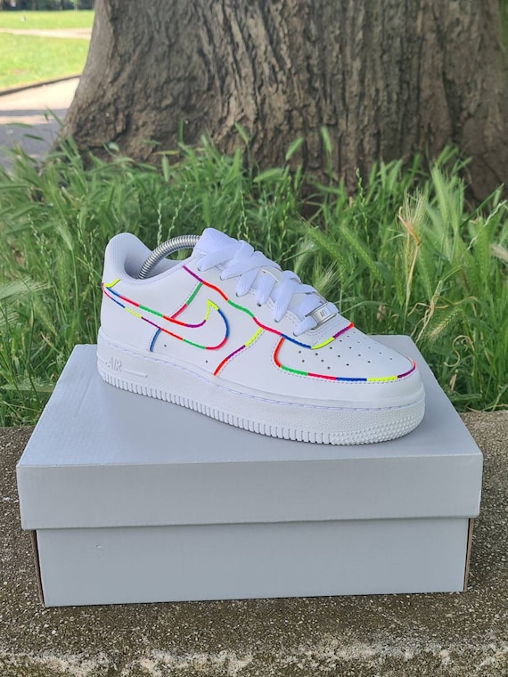 Custom Air Force 1 Trainers Neon Rainbow Outline Af1 Nike Af1 