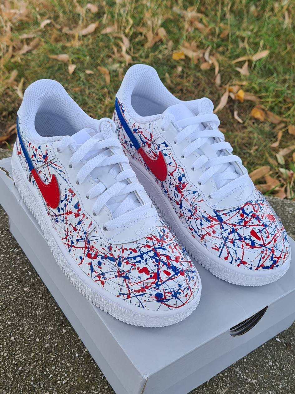 Custom Red and Blue Air Force 1 Trainers Af1 Splat Sneakers Etsy UK(03)