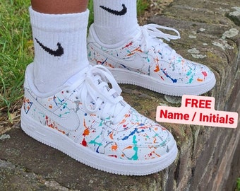 Multi splatter custom af1 trainers, personalised trainers sneakers, kids custom trainers, rainbow custom Air force