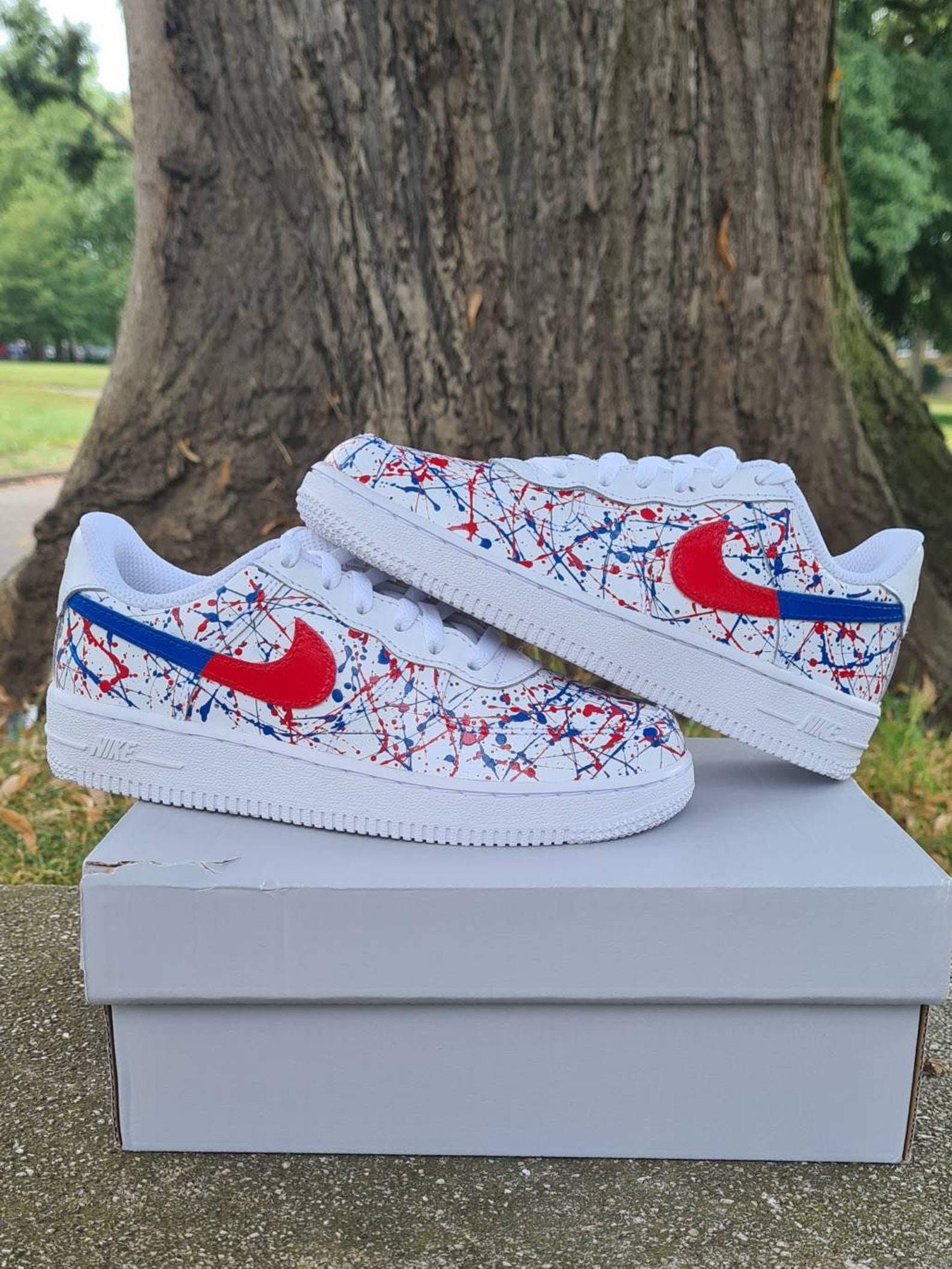 Custom Red and Blue Air Force 1 Trainers Af1 Red Blue Splat Etsy UK(05)