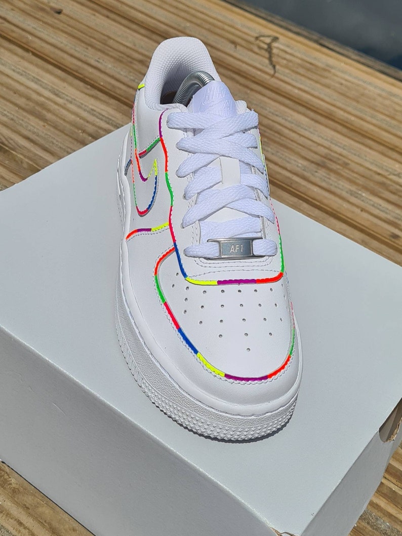 Custom Air Force 1 Trainers Neon Rainbow Outline Af1 Nike Af1 Etsy