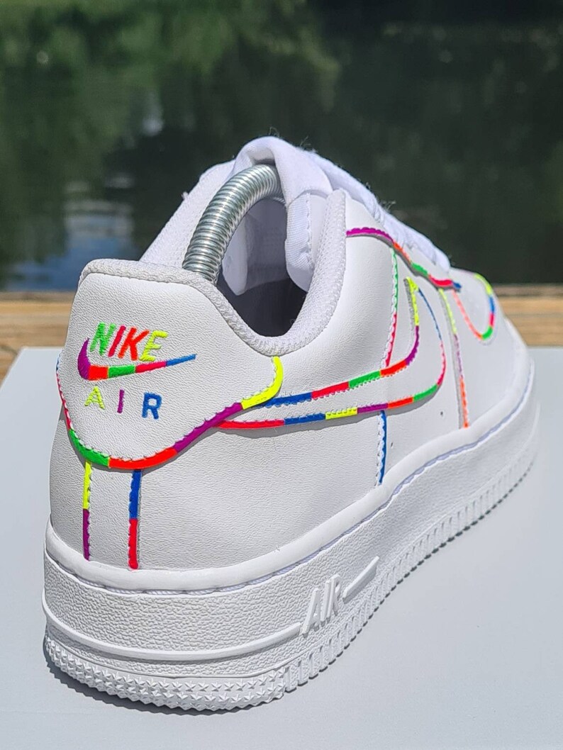 Custom Air Force 1 Trainers Neon Rainbow Outline Af1 Nike Af1 Etsy