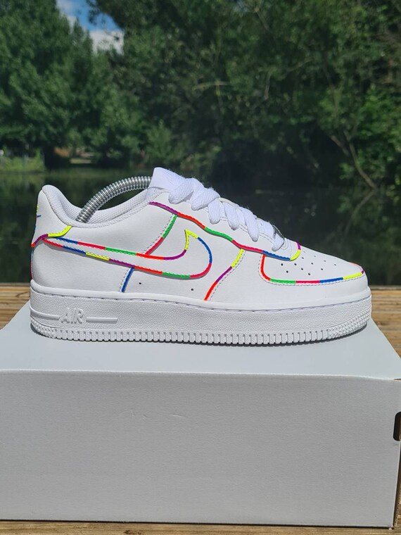 Custom Air Force 1 trainers nike neon rainbow outline af1 | Etsy