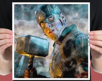 Captain America 12x12 Art Print / WORTHY / Avengers Endgame / Man Cave Poster / MCU FAN