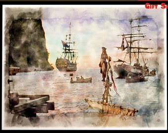 Pirates of the Caribbean Wall Print / Jack Sparrow / Pirates Poster / Johnny Depp / Kids Playroom Poster / Man Cave Artwork