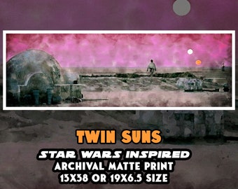 Twin Suns - Star Wars Inspired Binary Sunset Artwork - 13x38 Archival Print
