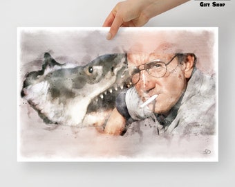 Jaws Artwork &quot;Chumming&quot; / Shark Week Art / Bruce and Brody / Wall Decor / Spielberg Gift / Movie Fan Gift