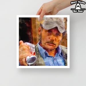 Quint from Jaws 12x12 Art Print / Home Bar Decor / Crush It Like Quint / Shark Fan Gift / Fisherman Gift
