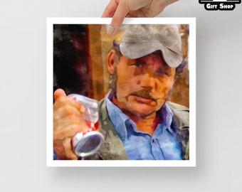 Quint Jaws Art Print: Home Bar Decor (12x12)