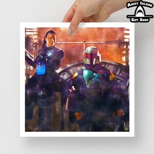 Boba and Fennec 12x12 Art Print / Book of Boba Fett Inspired Square Print / Mandalorian / Star Wars