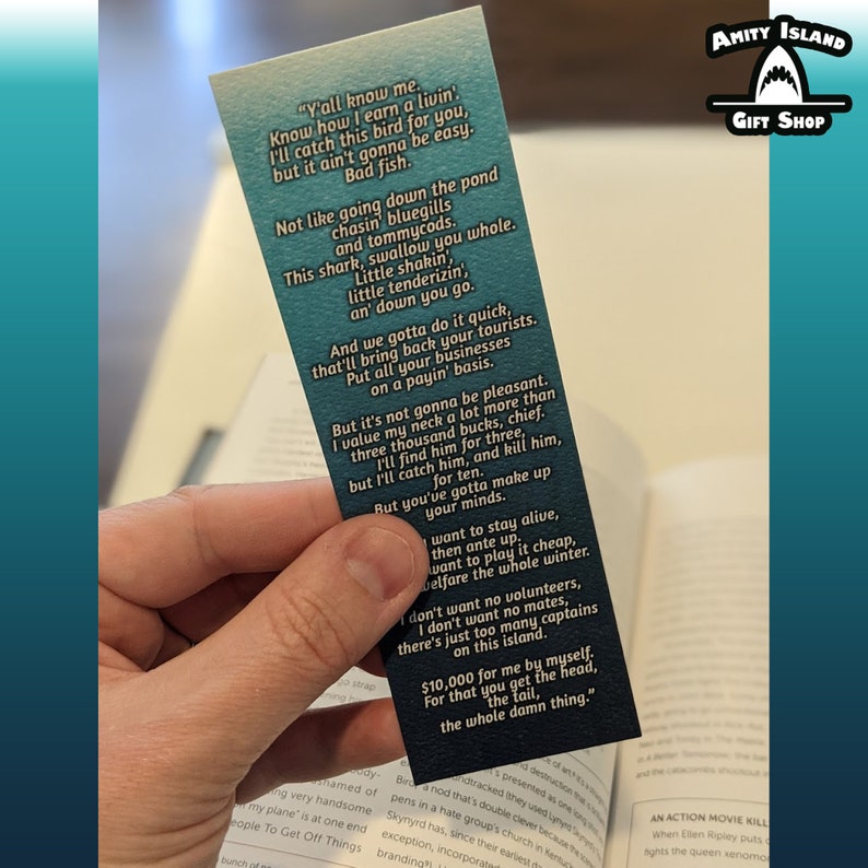 Jaws Bookmark Quint's Town Meeting Speech / Movie Fan Gift Etsy