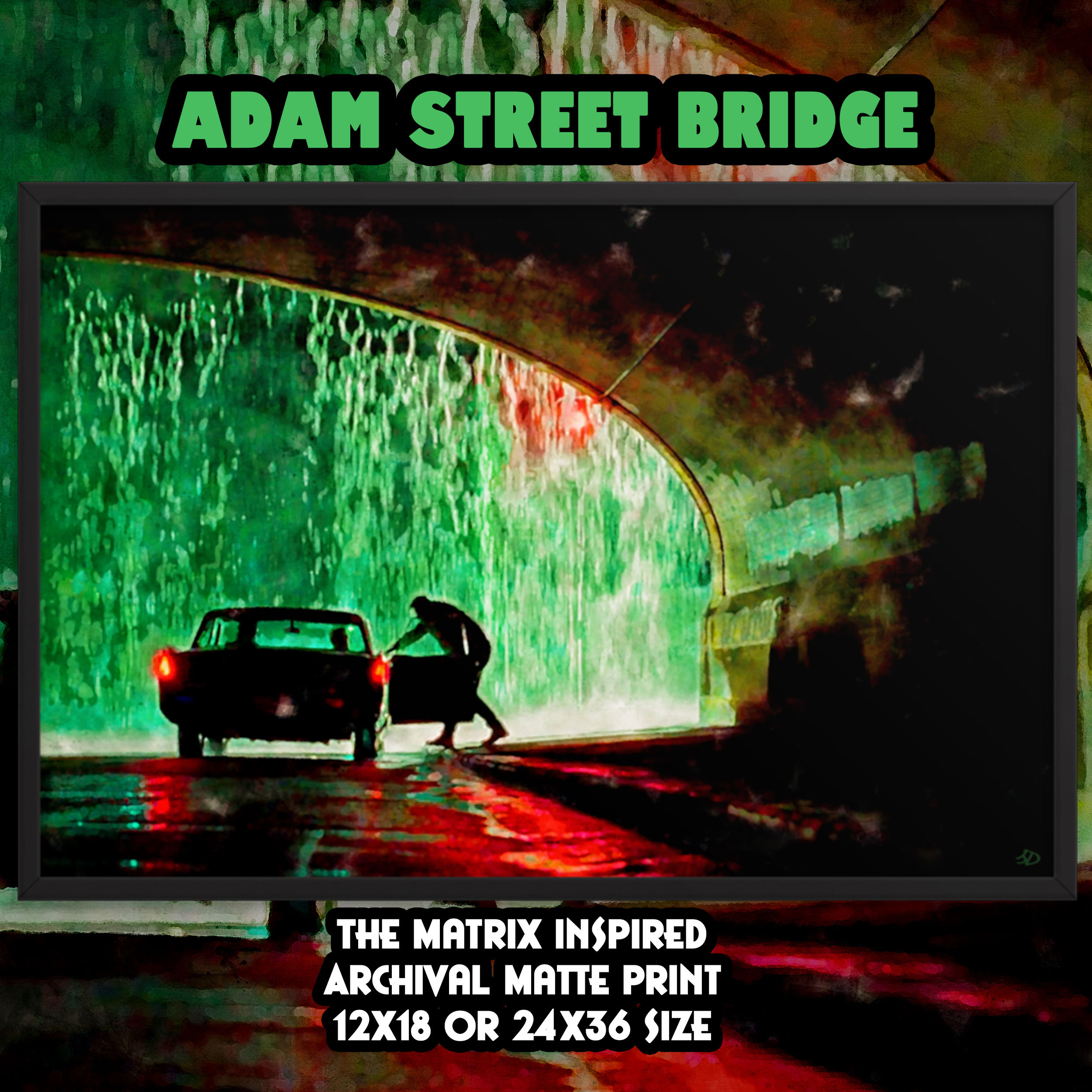 The Matrix Inspired Wall Print / Adam Street Bridge / Neo / Morpheus / Trinity / Man Cave Decor / Movie Fan Gift