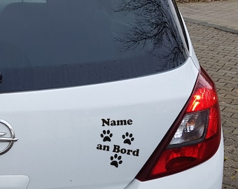 Autoaufkleber Hund Katze an Bord on Board Wunschname Name mit Pfoten Tatzen