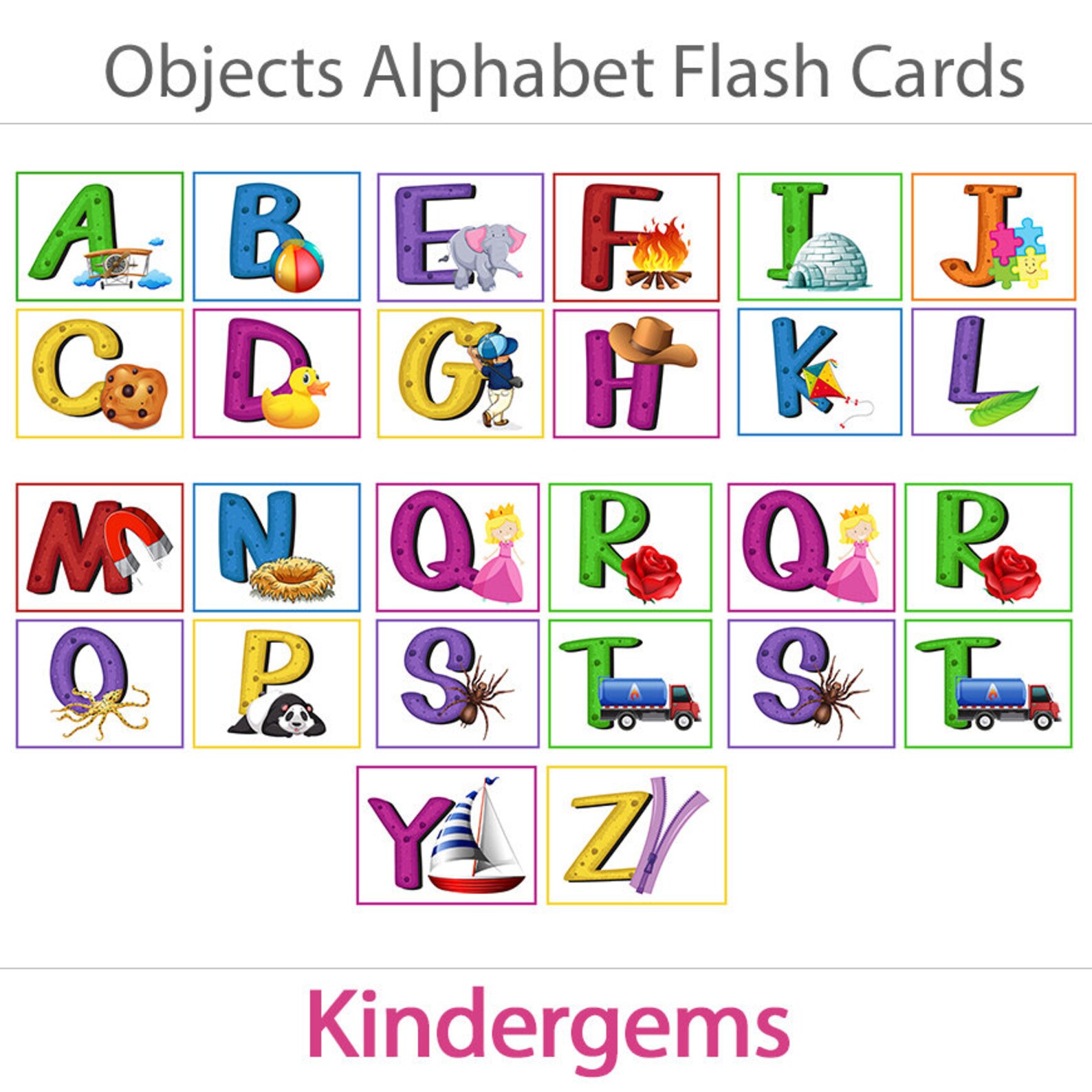 Alphabet Flashcards Objects Preschool Kindergarten Etsy