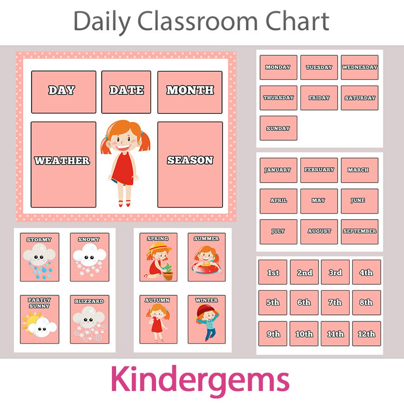 Daily Classroom Chart Pink Edition Preschool Etsy