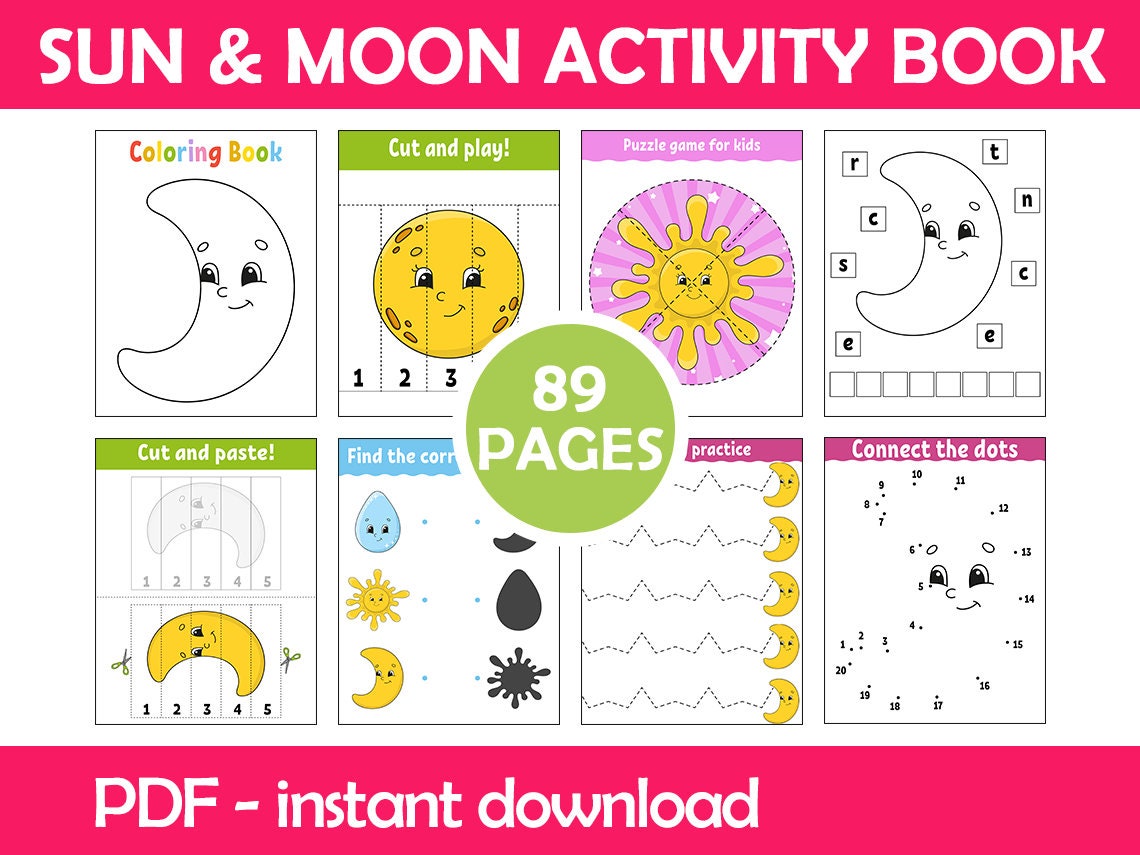 Sun &amp; Moon Activity Book Preschool Kindergarten | Etsy