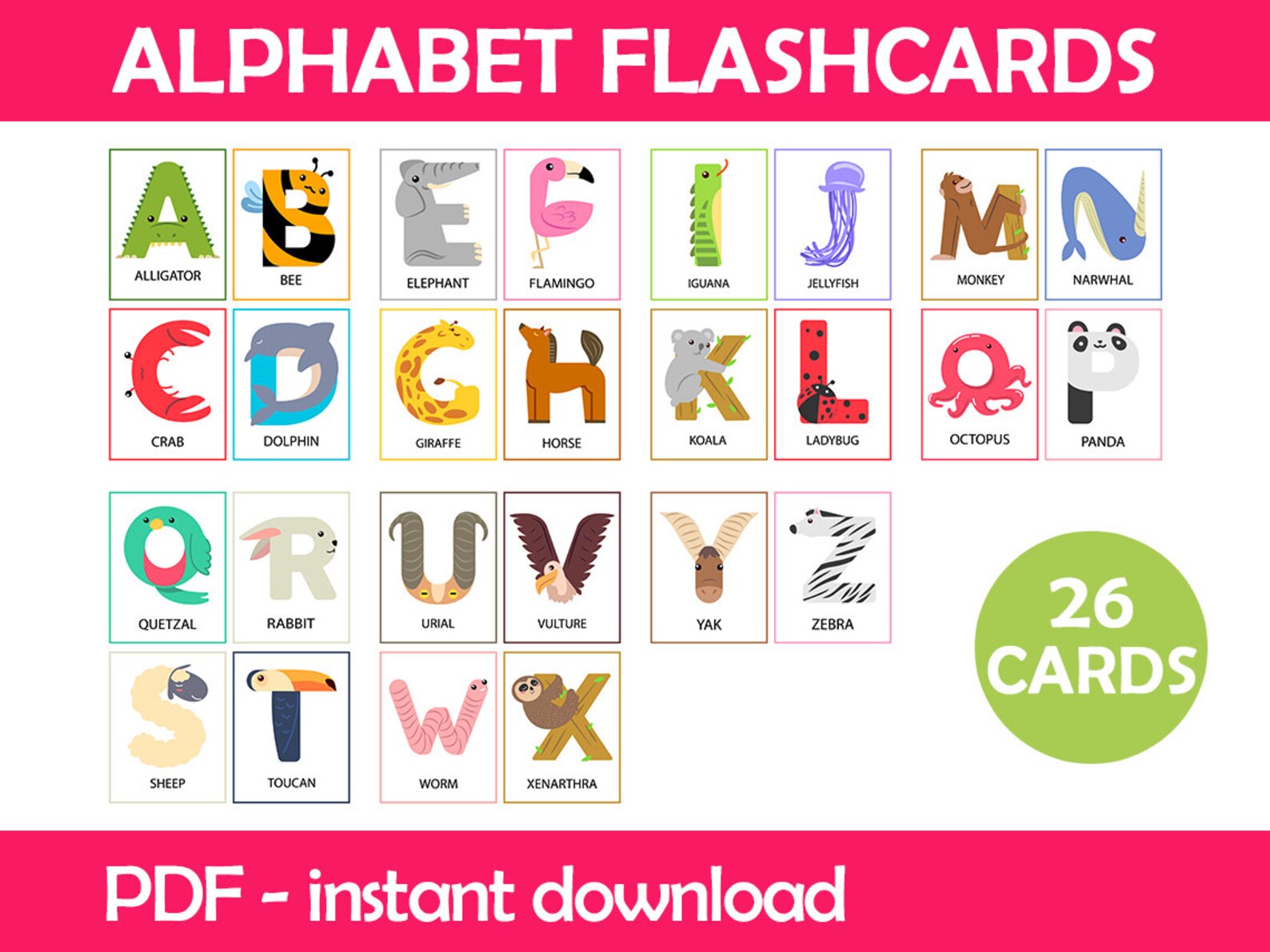 Alphabet Flashcards Preschool Kindergarten Homeschool Etsy