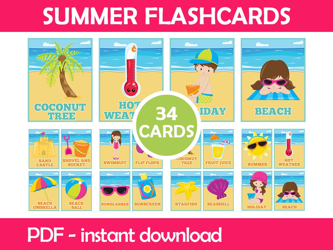 Summer Flash Cards Preschool Kindergarten Homeschool Etsy