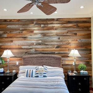 Tongue & Groove Reclaimed Barn Wood Accent Wall Siding, Real Rustic Planks for DIY Farmhouse Decor Projects, Vintage Redwood Paneling Boards