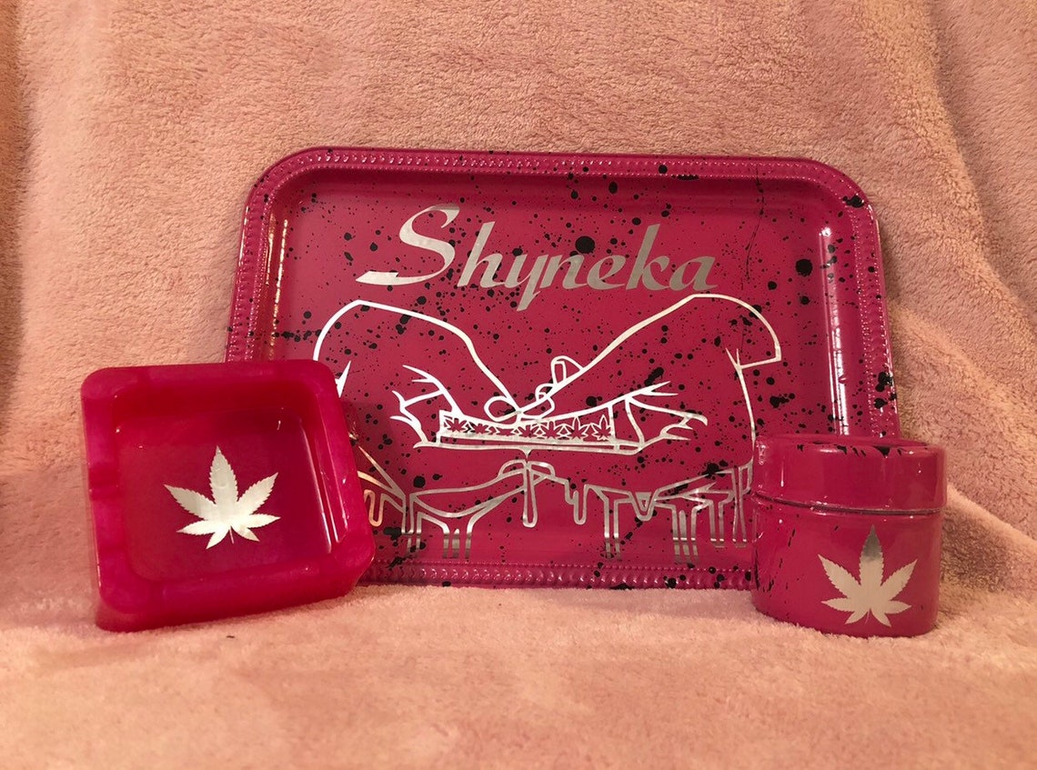Pink Custom Stoner Girl Rolling Tray Set Ashtray Grinder Etsy