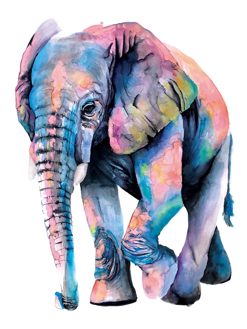 Elephant watercolor painting art digital download by Kate Etsy