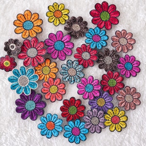 Set of 12 or 24 Small Colorful Flower Patches, Sew on Patch, Embroidered Floral Patches