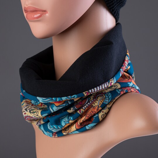 Fleece Lined Neck Gaiter with Day of the Dead Print, Sugar Skull Multicolor Neck warmer