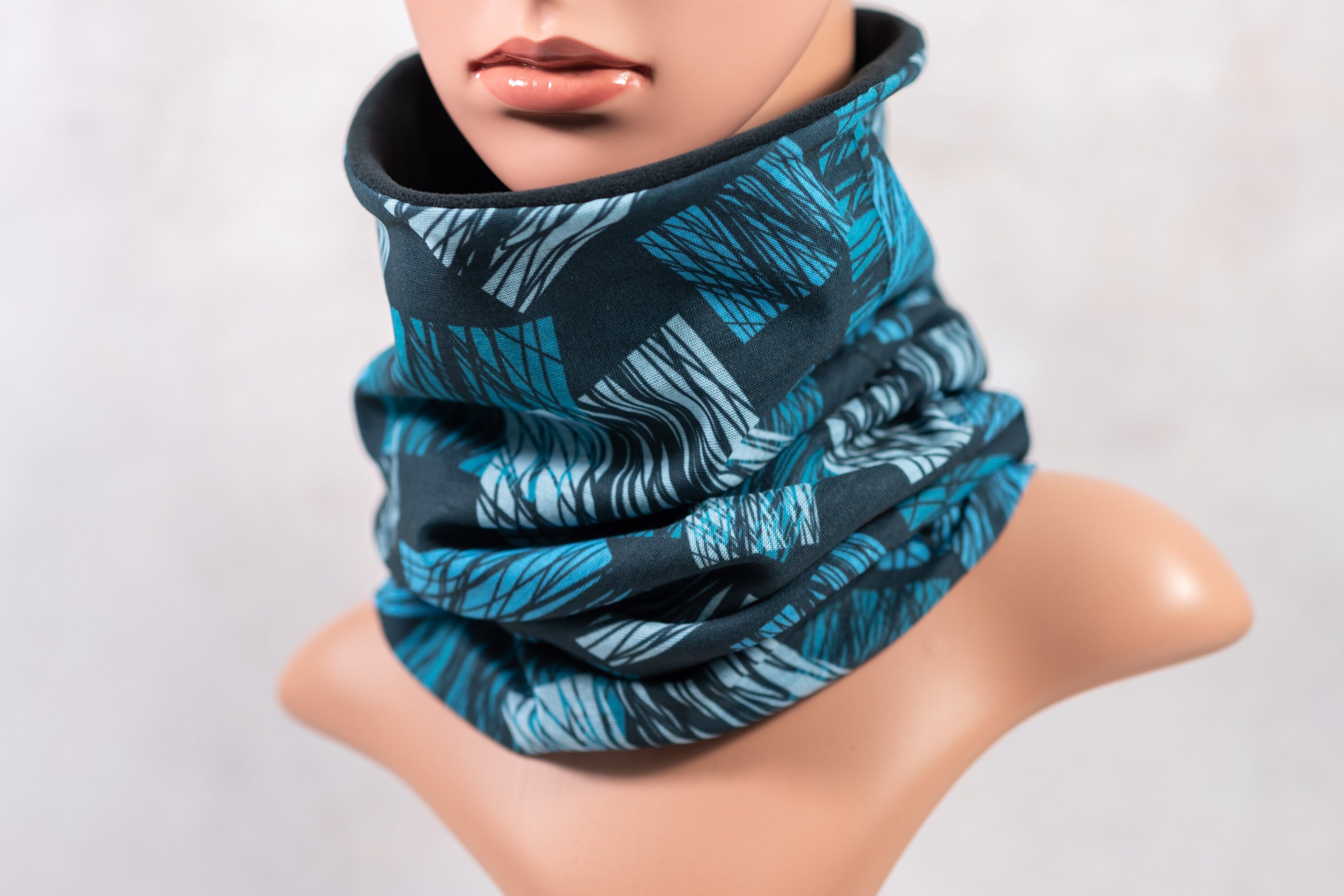 Fleece Lined Neck Gaiter Blue Neck warmer Winter Tube scarf Etsy Polska