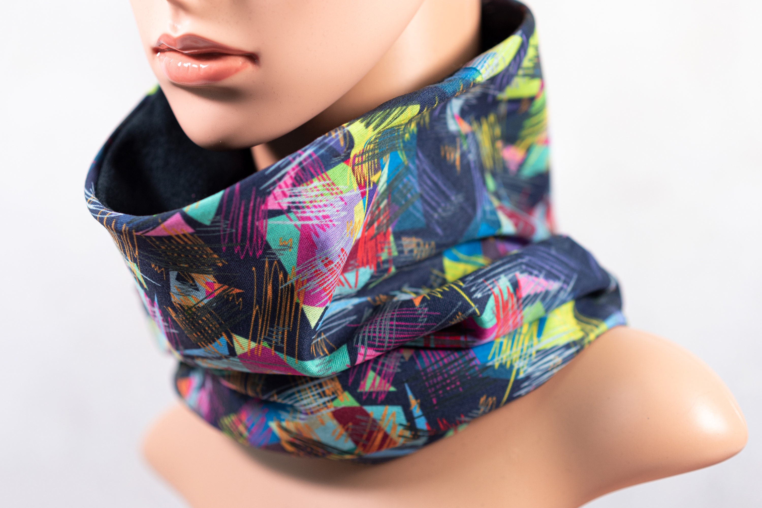 Fleece Lined Neck Gaiter, Blue Neck Warmer, Tube Scarf, Christmas Gifts