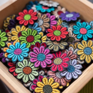 Set of 12 or 24 Small Colorful Flower Patches, Sew on Patch, Embroidered Floral Patches
