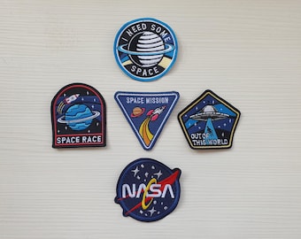 Space-Themed Embroidered Patches – Single or Full Set of 5 | Sew on Patches | Badges