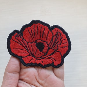 Poppy Flower Patch, Embroidered Emblem, Sew on Flower Patch