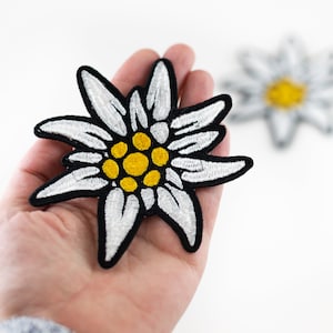 Edelweiss Patch, Embroidered Flower Decoration, Sew on Patch