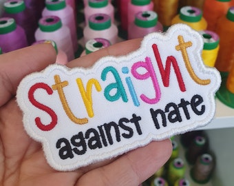 Straight Against Hate Embroidered Patch, LGBTQ Pride Sew On Applique
