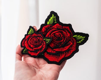 Coppia Toppe Ricamate A Rosa Da Stiro/Cucito Per Vestiti - 4,5 X 7 Cm