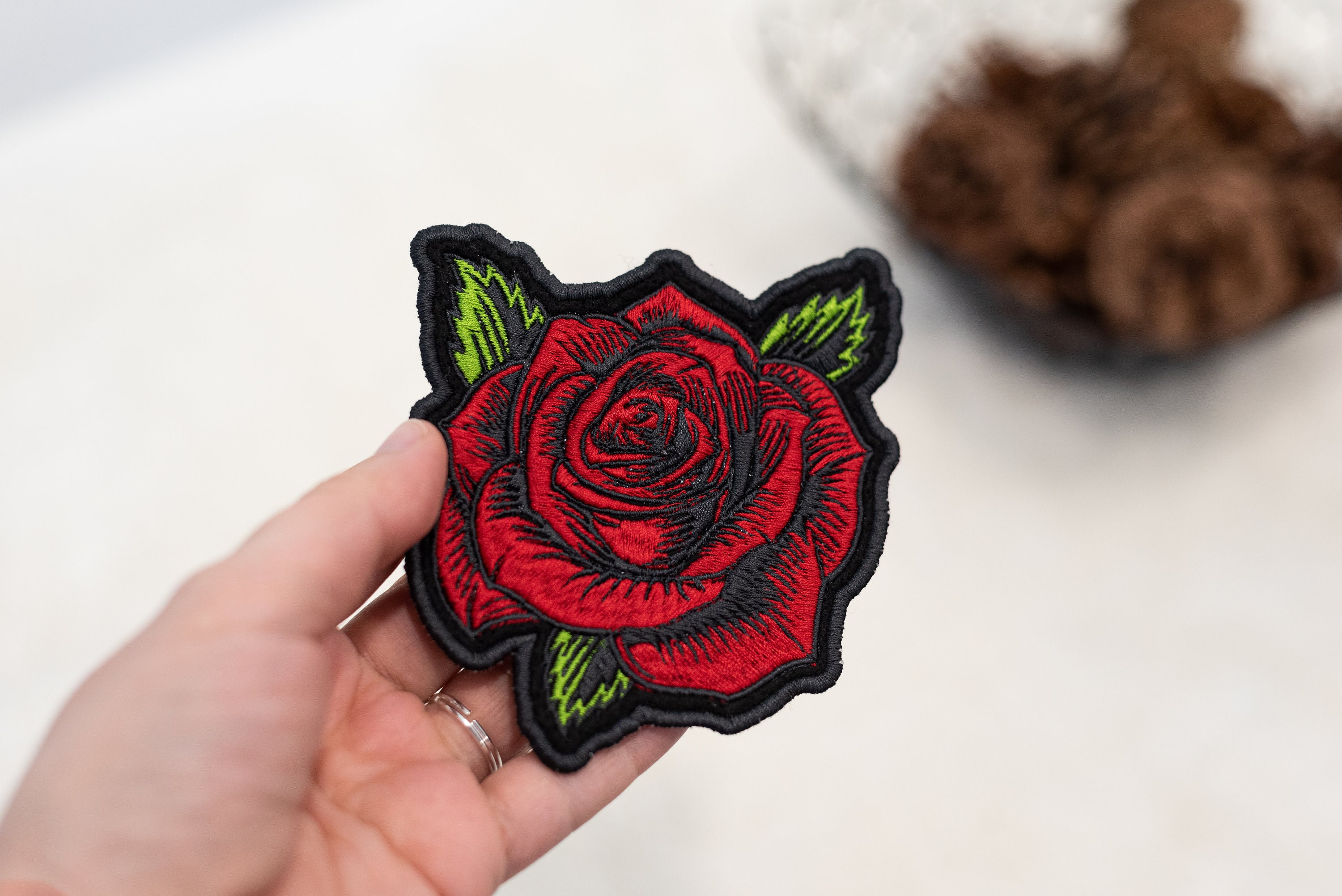 Large White Rose Embroidered Patch — Iron On – Paddy's Patches