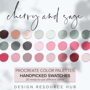 Paleta de cores Procreate: Cereja e Sálvia • Recurso de Design Gráfico • Design para iPad