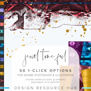 Jewel Tones Foil Photoshop Style Pack • One Click Layer Style Pack • Beinhaltet .asl .ai .pat Files + jpg Papers • Text Style • 50 Styles