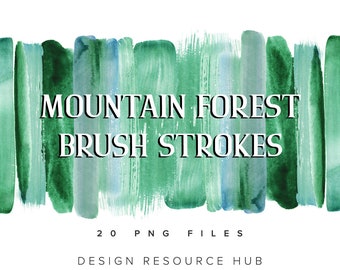 Mountain Forest Digital Brush Stroke Clipart • Logo Artwork • Website Graphics • Watercolor Graphics + Textures • Procreate Graphics