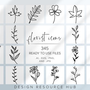 Floral Icon Set • Website Icon Pack • SVG Icons • Social Media Icons • Line Drawing Icon Bundle • Rustic Website Icons • Instagram Icons