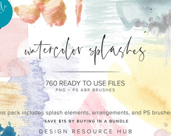 Watercolor Splash Pack 1 Bundle Deal • Logo Artwork • Website Graphics • Watercolor Graphics • Photoshop Brushes • Watercolor Textures