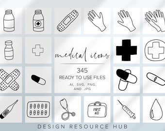 Medical Icon Set • Website Icon Pack • SVG Icons • Social Media Icons • Line Drawing Icon Bundle • Rustic Website Icons • Doctor Icons