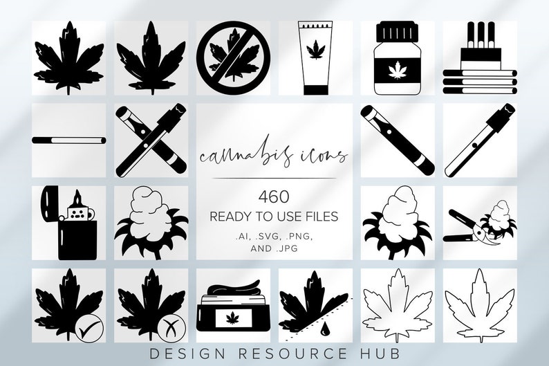 Cannabis Icon Set Website Icon Pack SVG Icons Social Media Icons Line Drawing Icon Bundle Rustic Website Icons Instagram Icons image 1