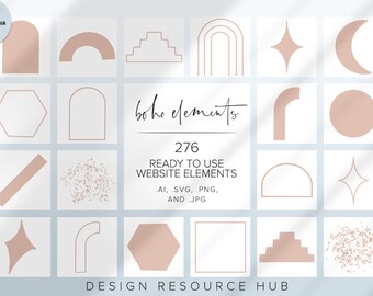 Paquete de gráficos de sitios web • Acentos de Blush Boho • Acentos de sitios web • Paquete de gráficos de sitios web • Gráficos web dibujados a mano • Imágenes de stock de sitios web