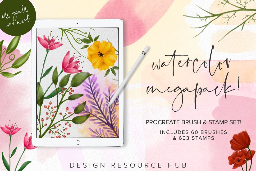 Procreate Set • Stamps + Brushes • Watercolor Megapack • Procreate ...
