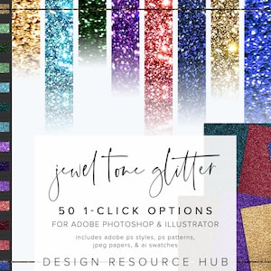 Jewel Tone Glitzer Photoshop Style Pack • One Click Layer Style Pack • Beinhaltet .asl .ai .pat Dateien + jpg Papiere • Text Style • 50 Styles