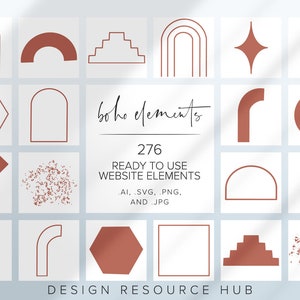 Website Graphics Pack • Dark Blush Boho Accents • Website Accents • Website Graphics Pack • Hand Drawn Web Graphics • Website Stock Images