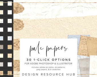 Pale Paper Photoshop Style Pack • One Click Layer Style Pack • Incluye archivos .asl .ai .pat + jpg Papers • Estilo de texto • 30 estilos